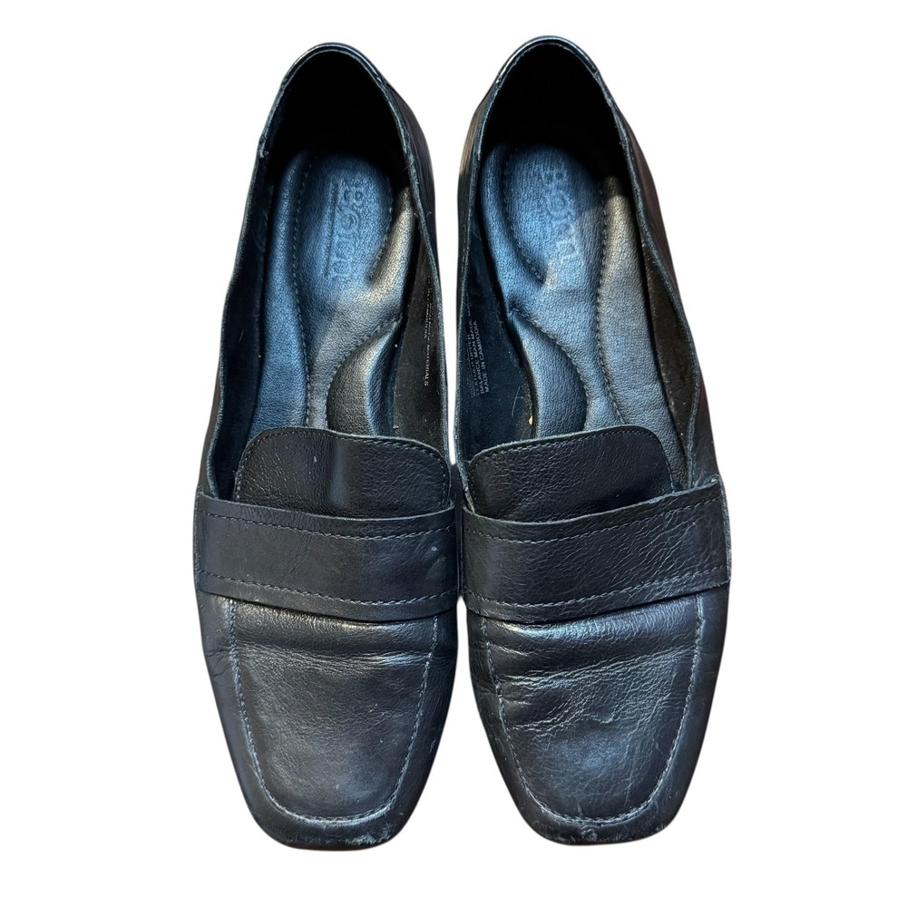 Born Loafer Shoes Womens Size 8.5 Black Leather Slip On Square‎ Toe BR00411D3